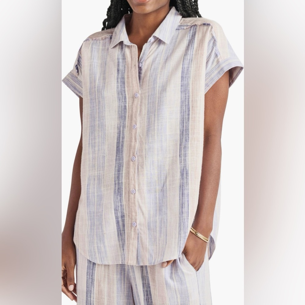 Splendid linen button up top and linen wide leg pants stripe